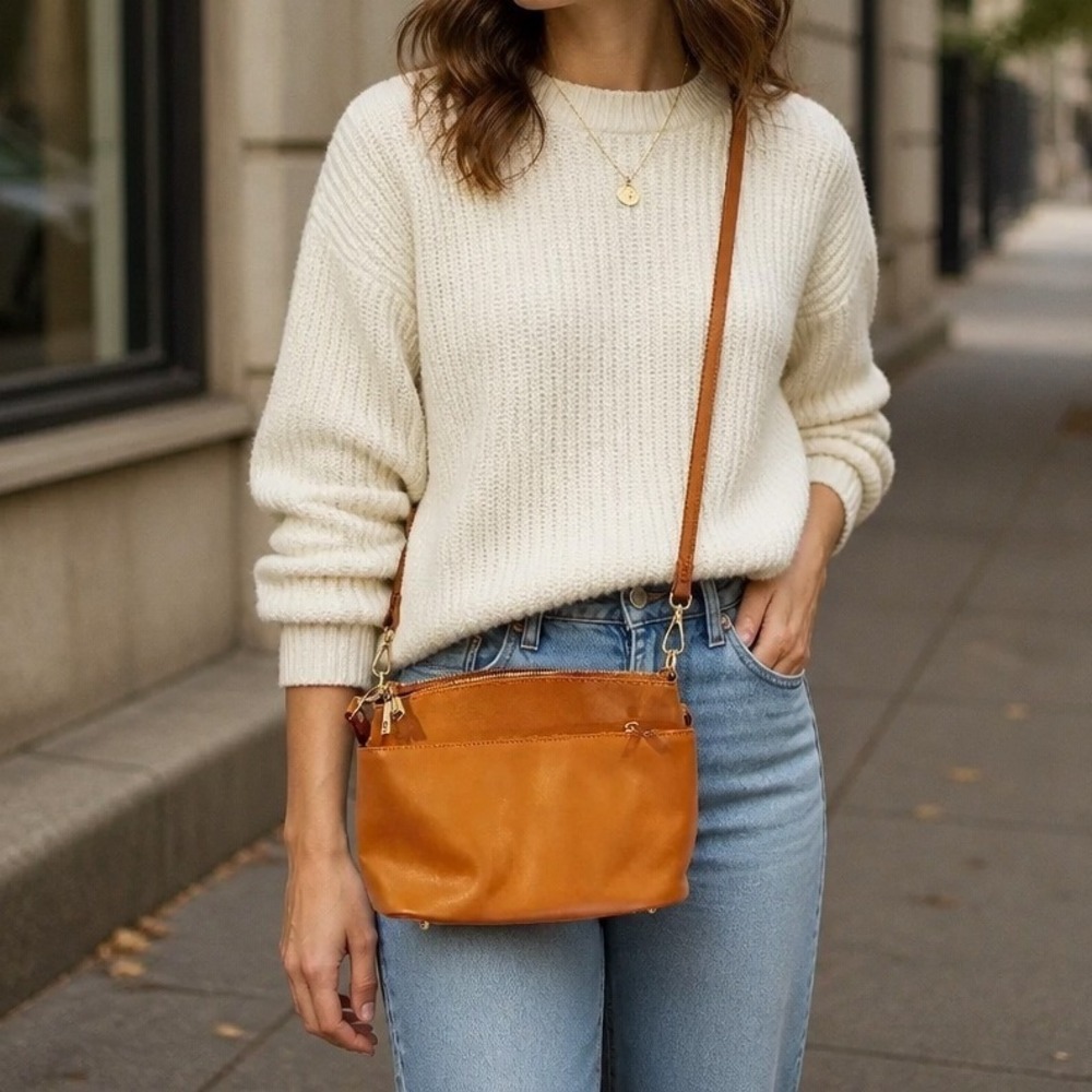 Divina Firenze Lilla Crossbody Bag Women Small Tan Leather Made in Italy Minimal
